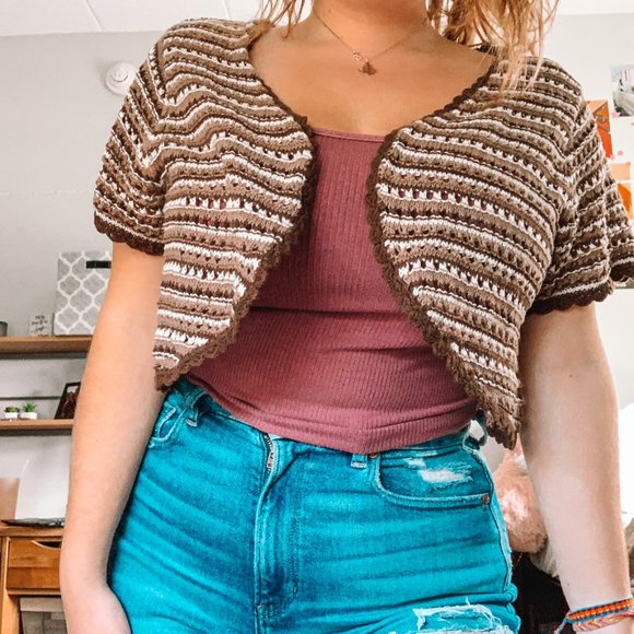 cropped short sleeve knit cardigan - Picture 5 of 6